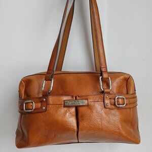 Vintage 90's Cognac Brown Leather EW Double Strap Roomy Shoulder Bag
